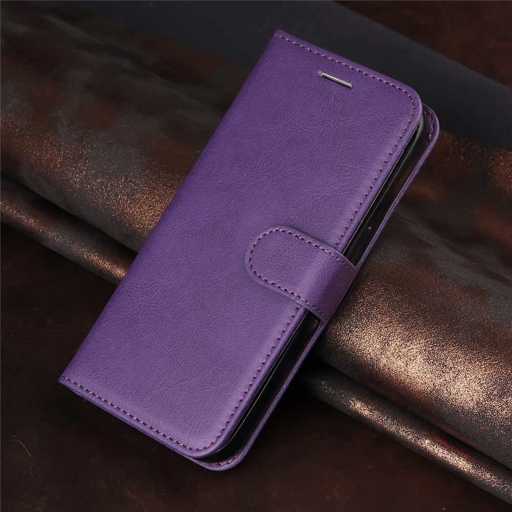 For iPhone 17 Pro Max Leather Wallet Case with Strap Solid Color Phone Stand Cover - Purple