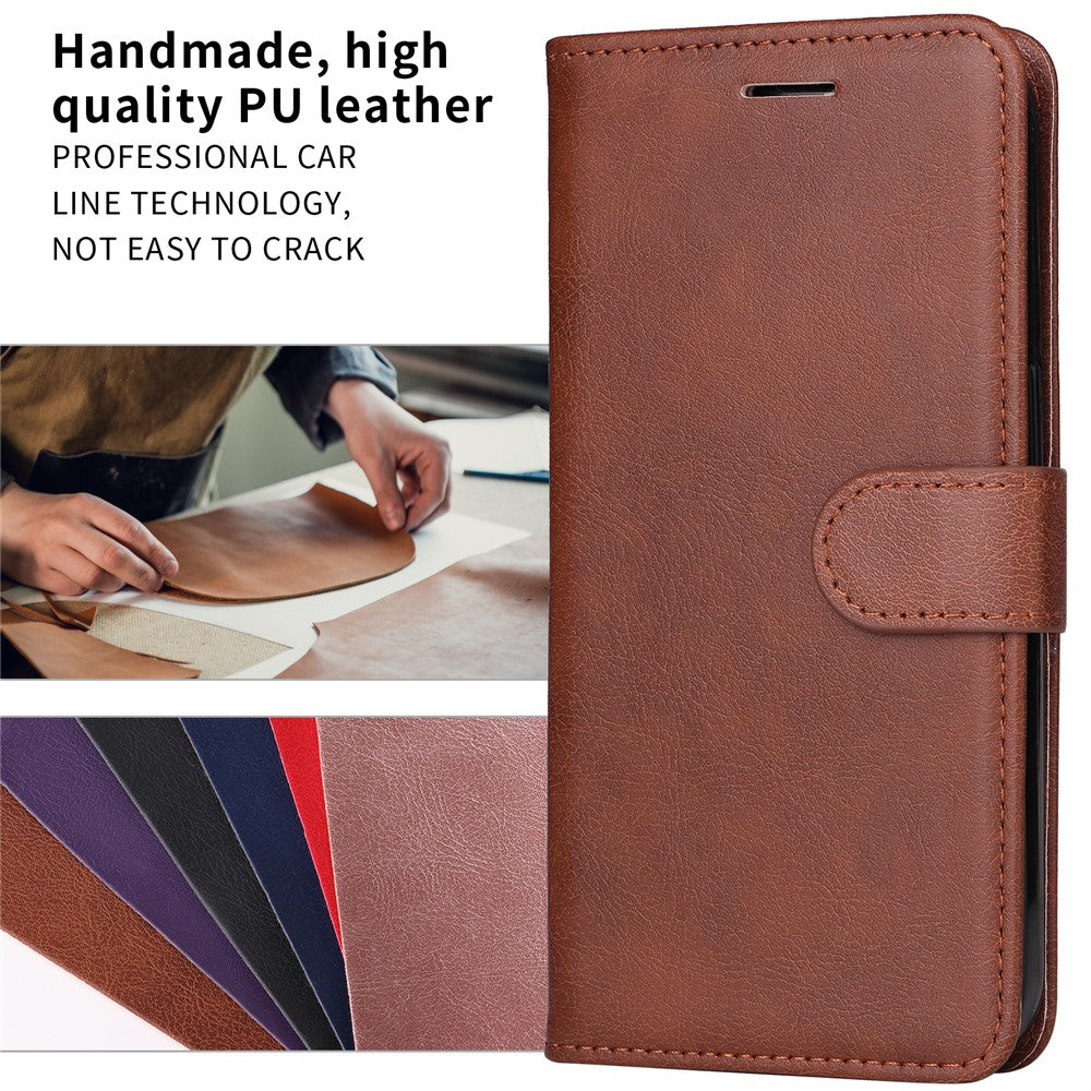 For iPhone 17 Pro Max Leather Wallet Case with Strap Solid Color Phone Stand Cover - Brown