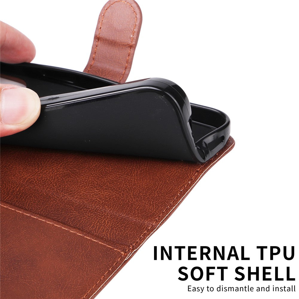 For iPhone 17 Pro Max Leather Wallet Case with Strap Solid Color Phone Stand Cover - Brown