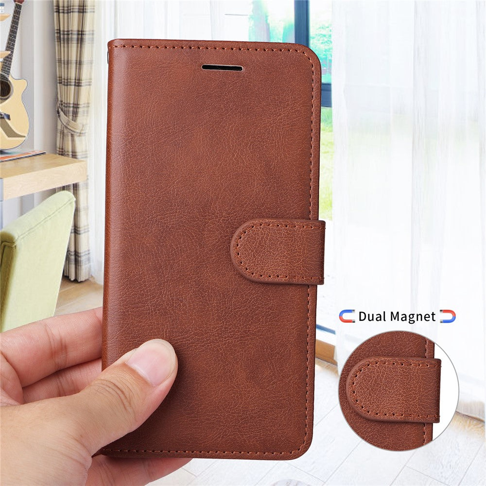 For iPhone 17 Pro Max Leather Wallet Case with Strap Solid Color Phone Stand Cover - Brown