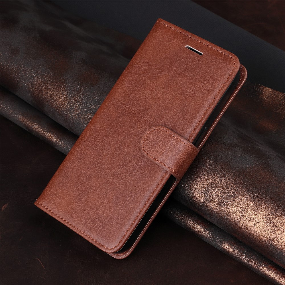 For iPhone 17 Pro Max Leather Wallet Case with Strap Solid Color Phone Stand Cover - Brown