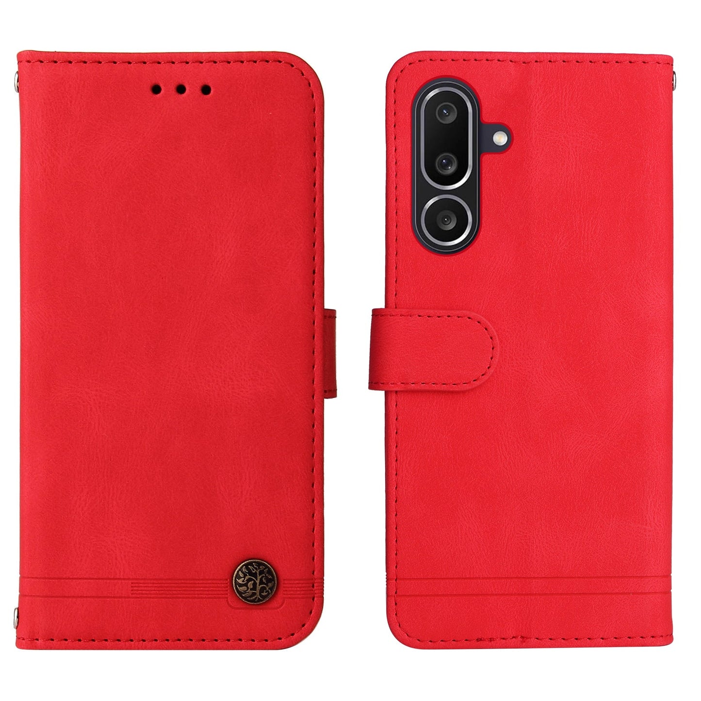 For Samsung Galaxy M56 5G Leather Wallet Cases Skin Touch Phone Cover Stand with Strap - Red