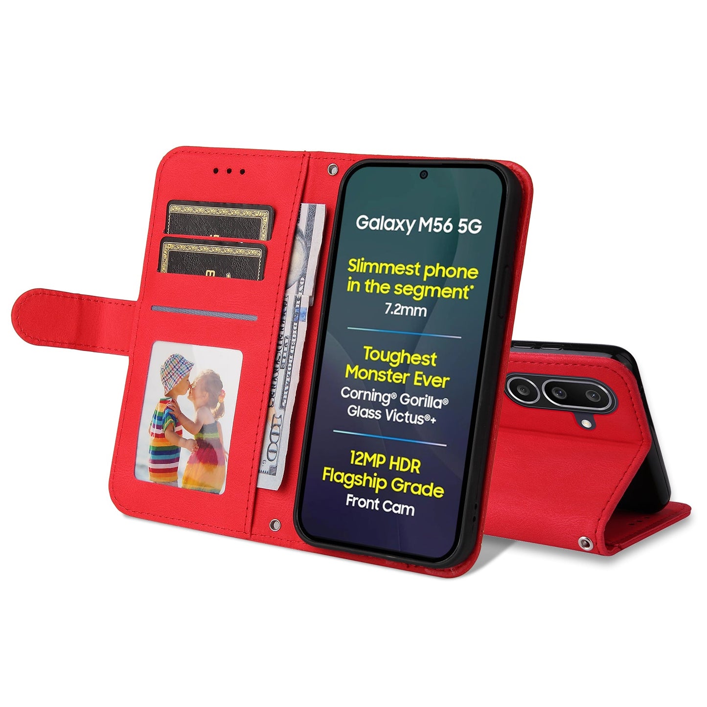 For Samsung Galaxy M56 5G Leather Wallet Cases Skin Touch Phone Cover Stand with Strap - Red
