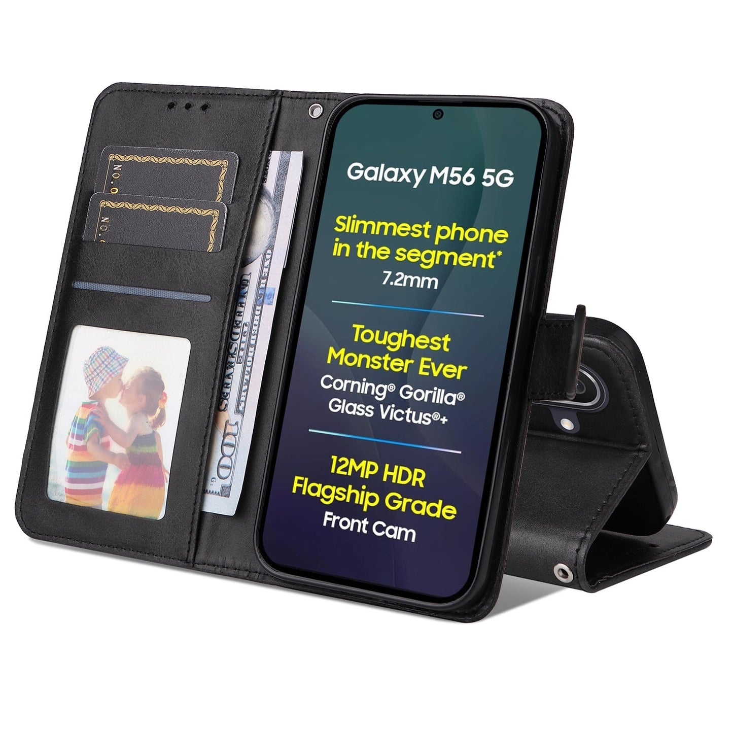 For Samsung Galaxy M56 5G Case Wallet PU Leather Folio Flip Phone Cover - Black