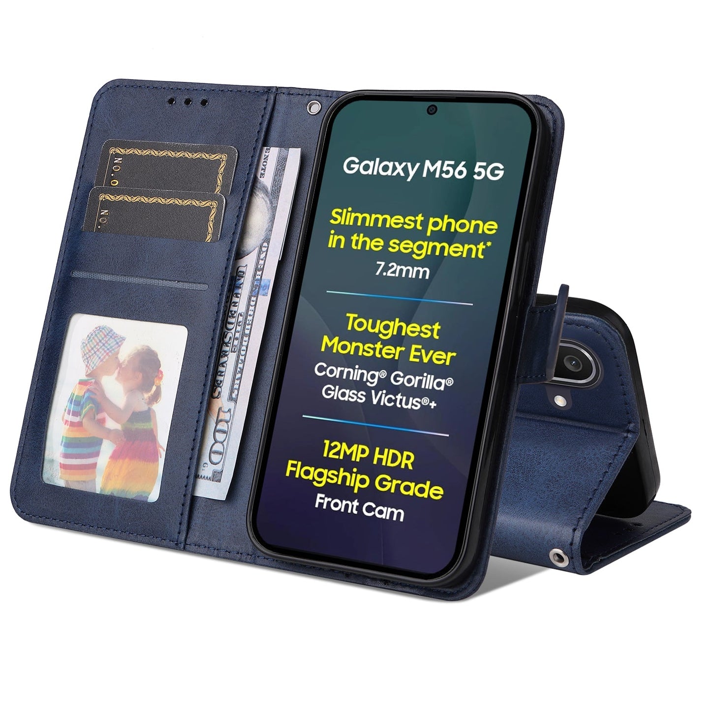 For Samsung Galaxy M56 5G Case Wallet PU Leather Folio Flip Phone Cover - Blue