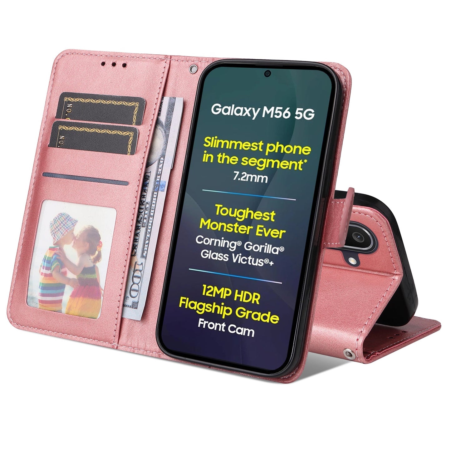 For Samsung Galaxy M56 5G Case Wallet PU Leather Folio Flip Phone Cover - Pink
