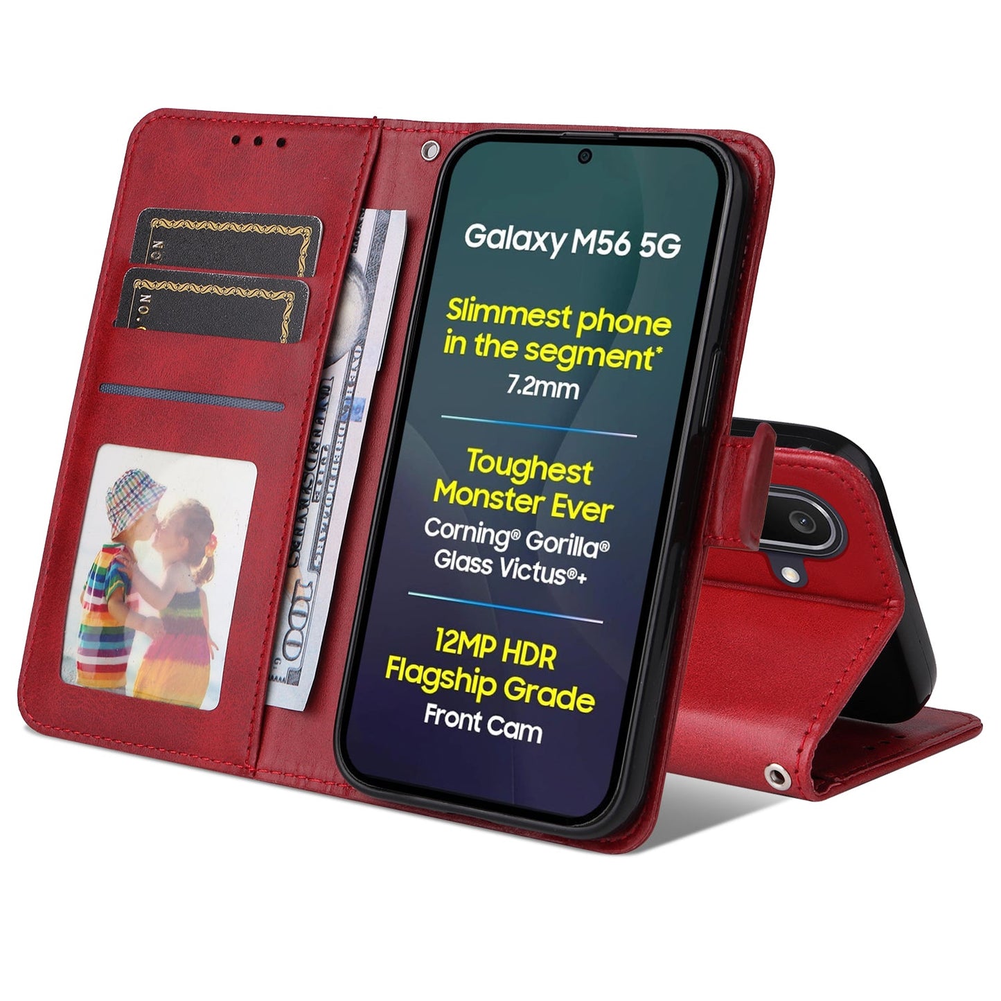 For Samsung Galaxy M56 5G Case Wallet PU Leather Folio Flip Phone Cover - Red
