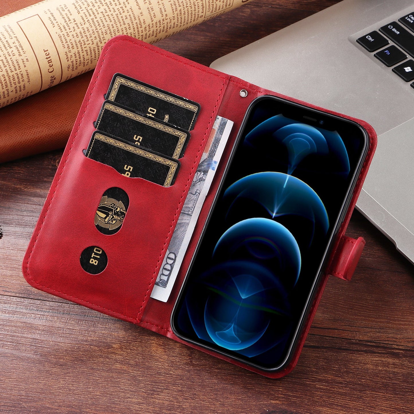 For Samsung Galaxy M56 5G PU Leather Cases with Zipper Pocket Wallet Phone Cover Stand - Red