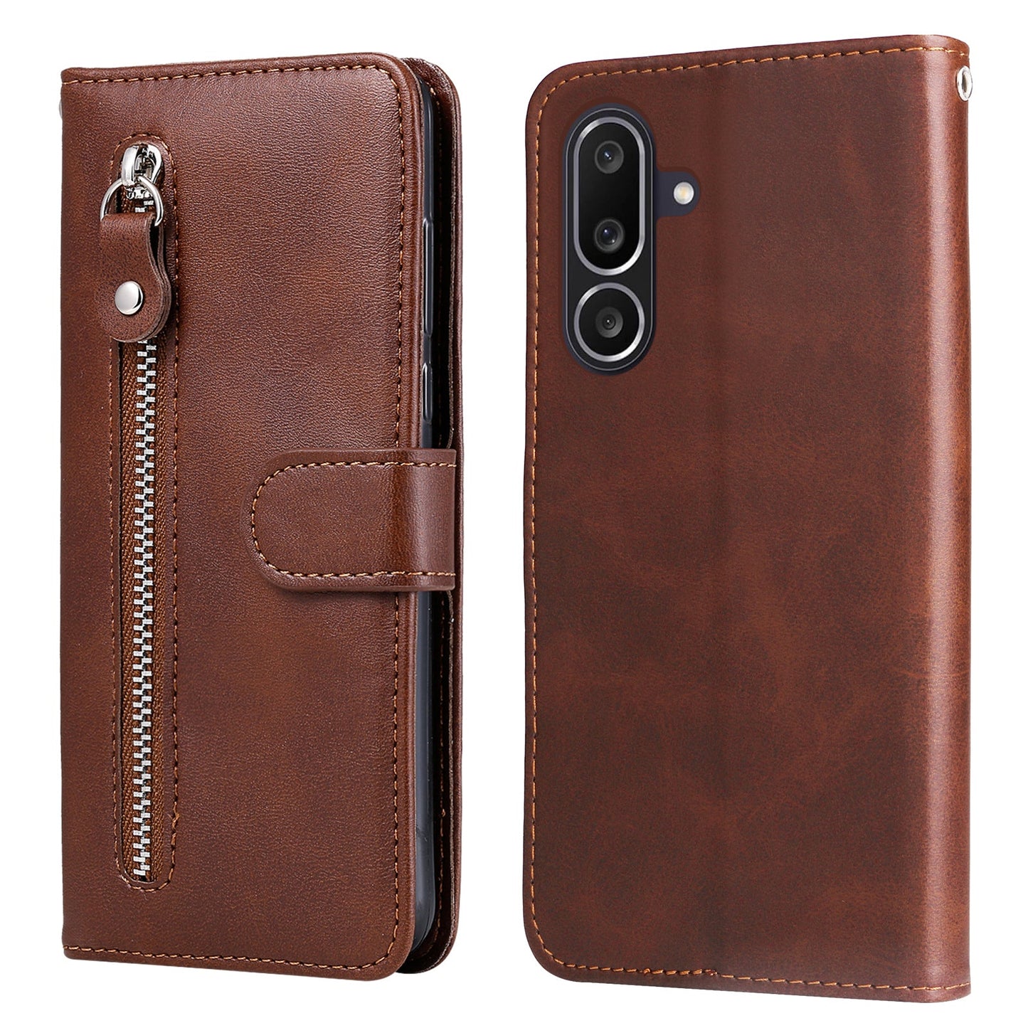 For Samsung Galaxy M56 5G PU Leather Cases with Zipper Pocket Wallet Phone Cover Stand - Brown