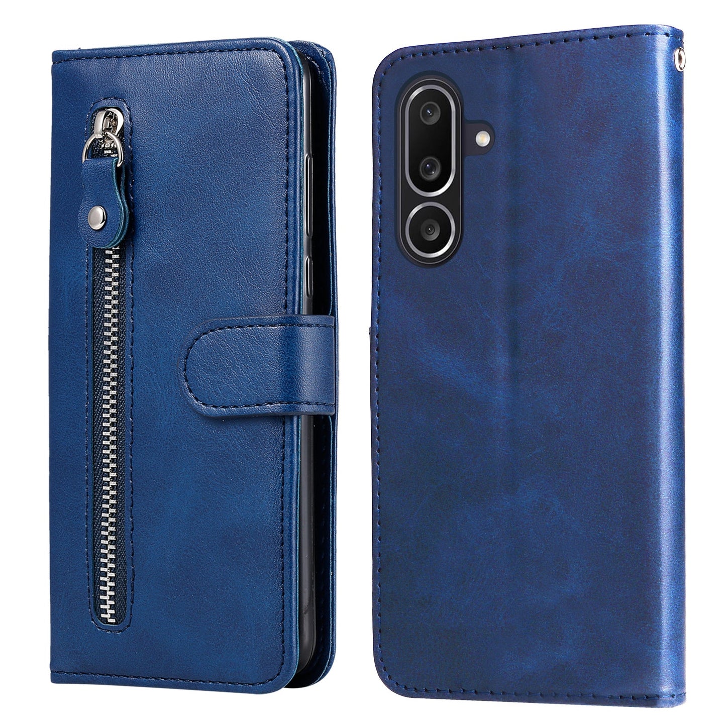 For Samsung Galaxy M56 5G PU Leather Cases with Zipper Pocket Wallet Phone Cover Stand - Blue