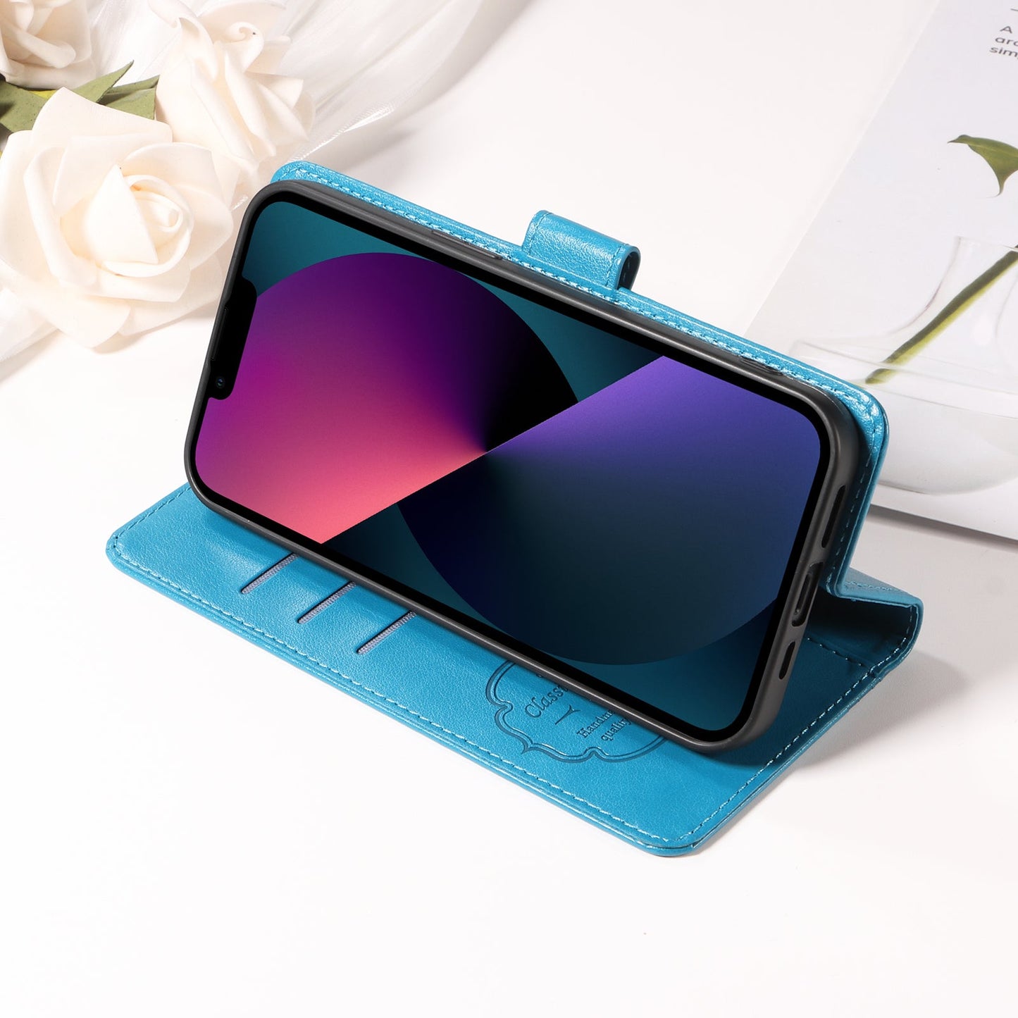 For Samsung Galaxy M56 5G Leather Case Butterfly Floral Imprint Wallet Stand Cover - Blue