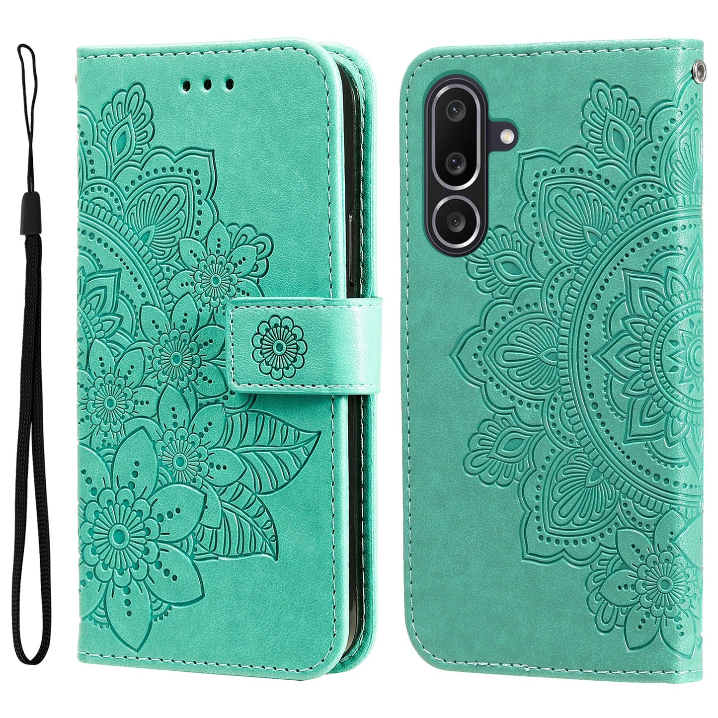 For Samsung Galaxy M56 5G Case Floral Pattern PU Leather Wallet Stand Phone Cover - Green