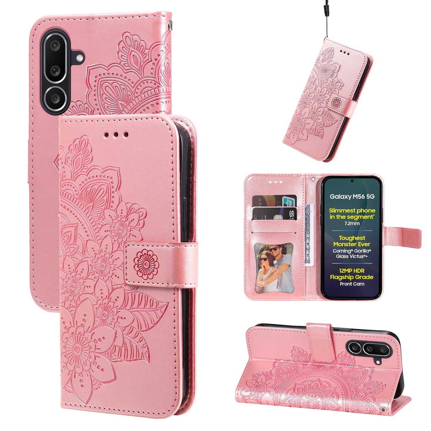 For Samsung Galaxy M56 5G Case Floral Pattern PU Leather Wallet Stand Phone Cover - Pink