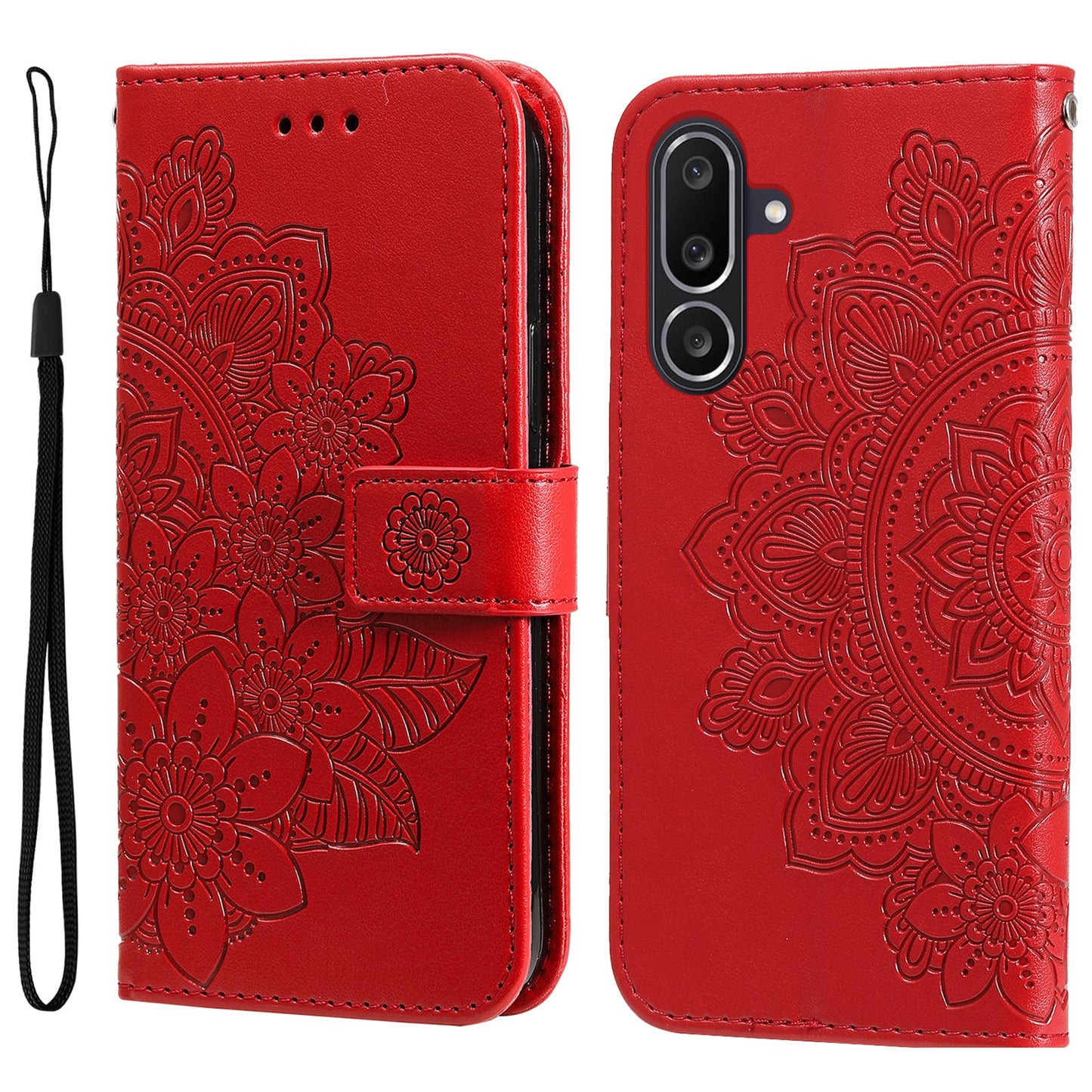 For Samsung Galaxy M56 5G Case Floral Pattern PU Leather Wallet Stand Phone Cover - Red