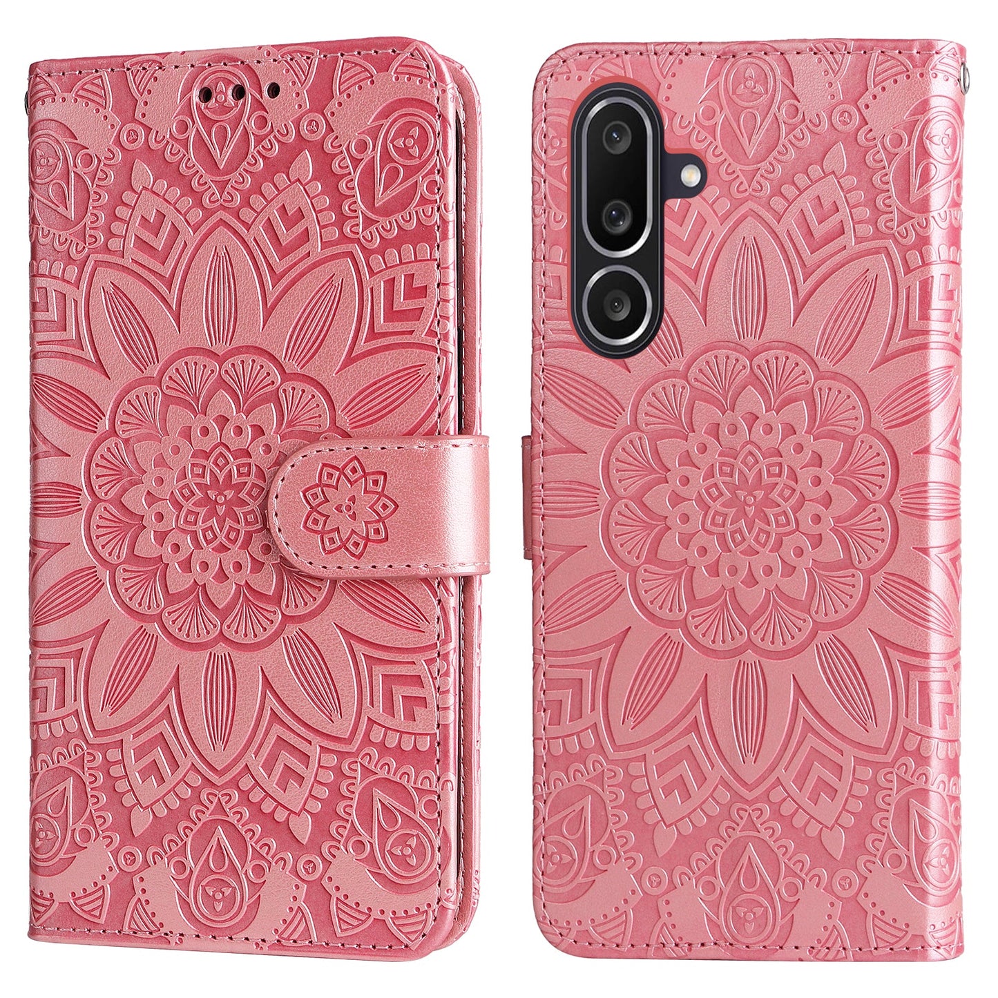 For Samsung Galaxy M56 5G Case Sunflower Imprint Leather Wallet Phone Cover - Pink