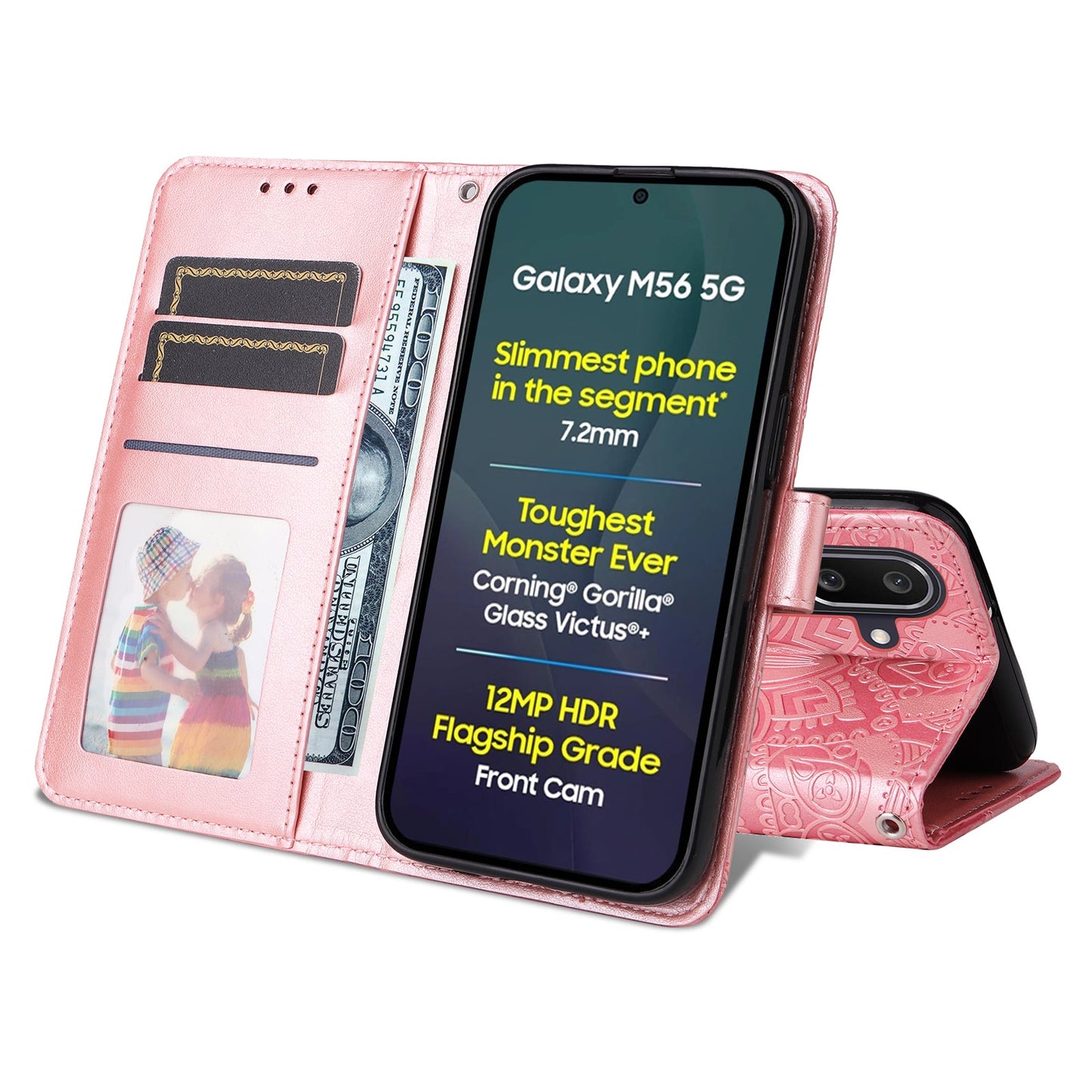 For Samsung Galaxy M56 5G Case Sunflower Imprint Leather Wallet Phone Cover - Pink