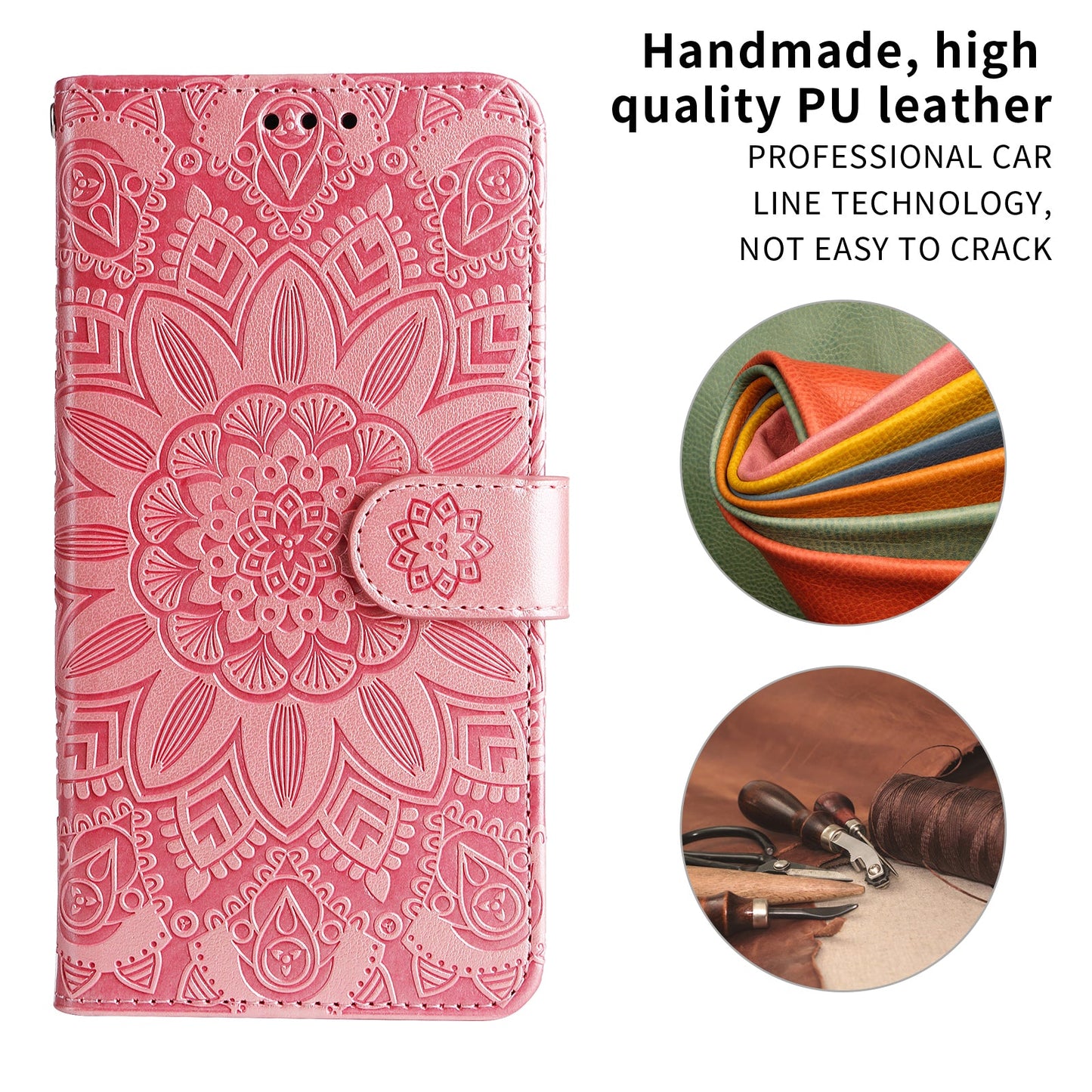 For Samsung Galaxy M56 5G Case Sunflower Imprint Leather Wallet Phone Cover - Pink