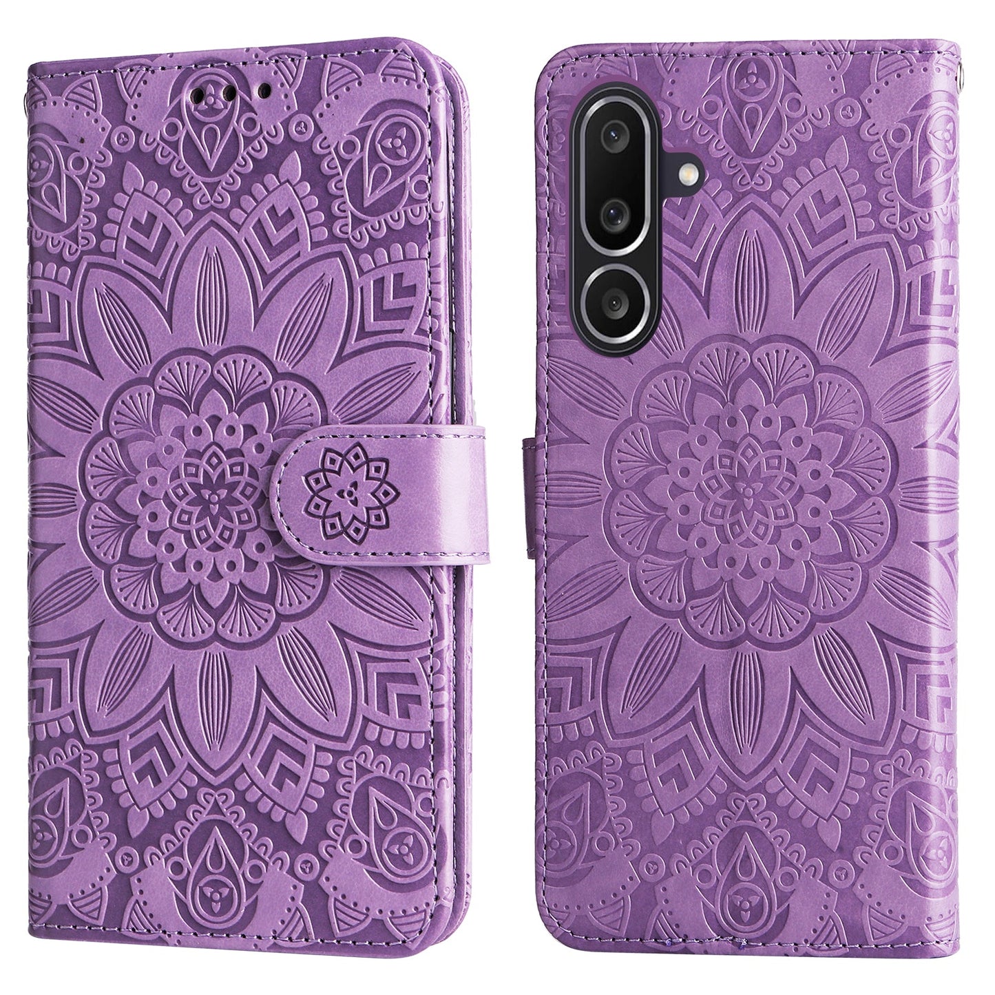 For Samsung Galaxy M56 5G Case Sunflower Imprint Leather Wallet Phone Cover - Purple