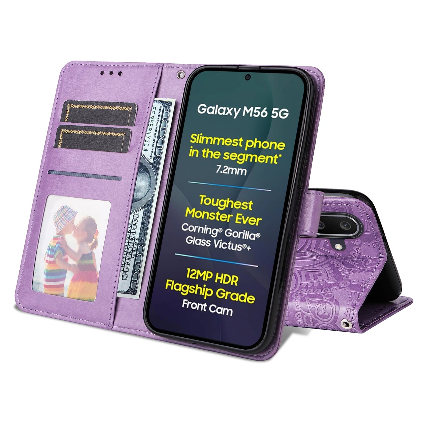 For Samsung Galaxy M56 5G Case Sunflower Imprint Leather Wallet Phone Cover - Purple