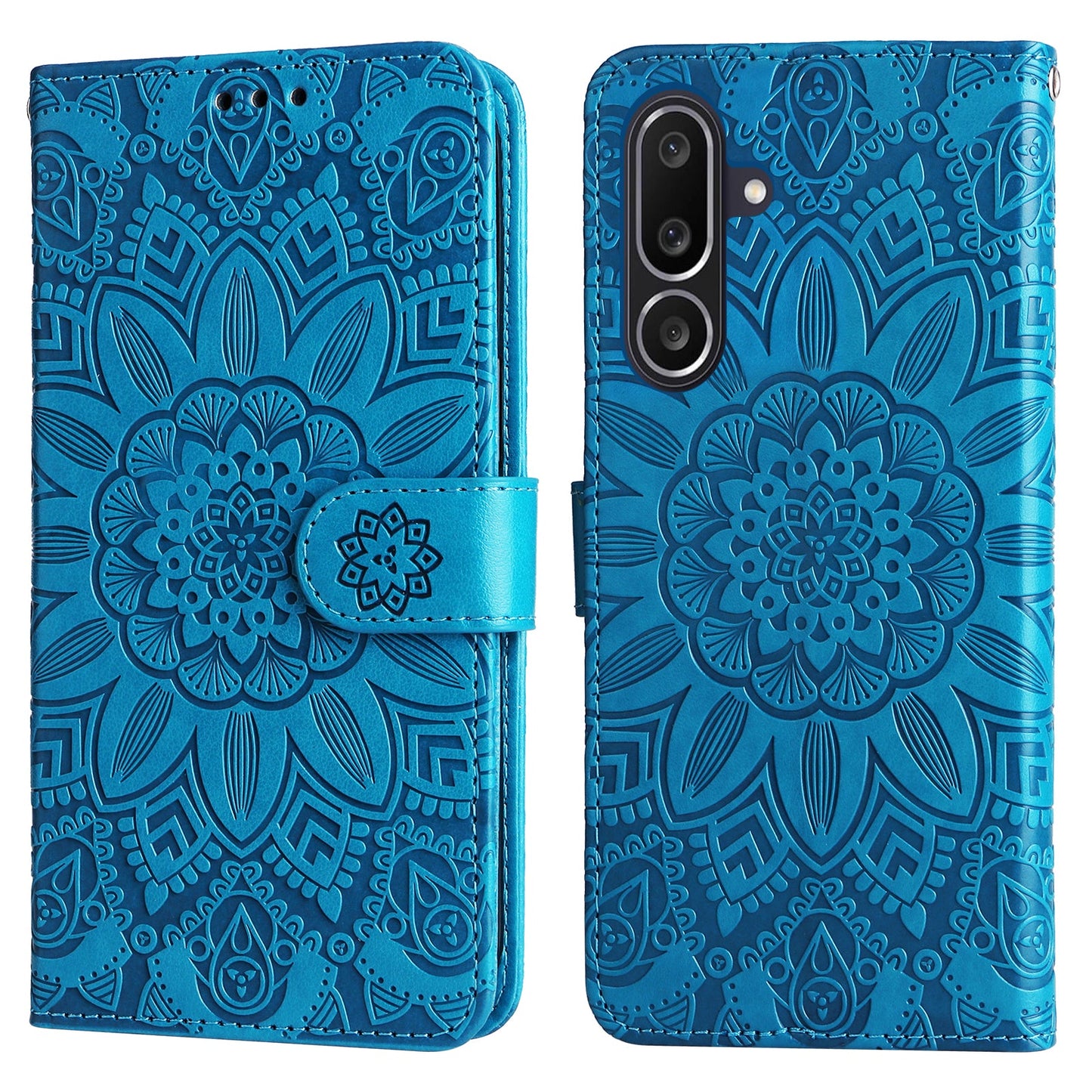 For Samsung Galaxy M56 5G Case Sunflower Imprint Leather Wallet Phone Cover - Blue