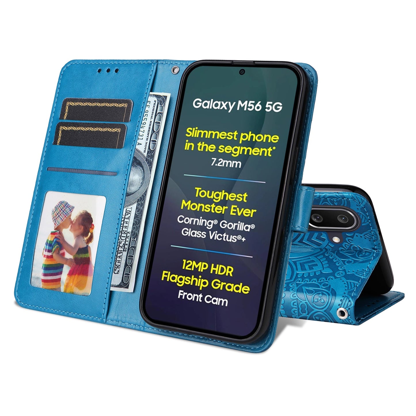 For Samsung Galaxy M56 5G Case Sunflower Imprint Leather Wallet Phone Cover - Blue