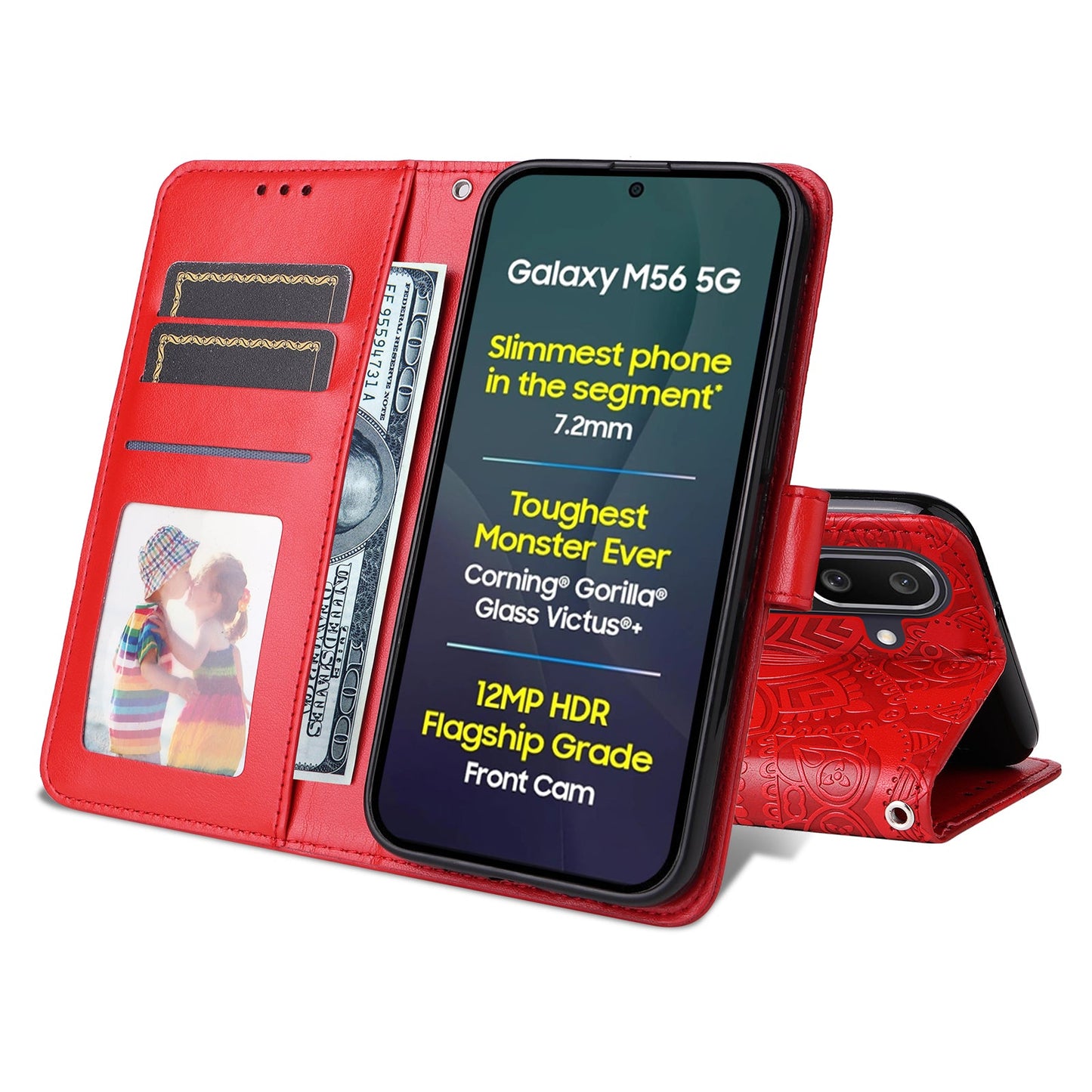 For Samsung Galaxy M56 5G Case Sunflower Imprint Leather Wallet Phone Cover - Red