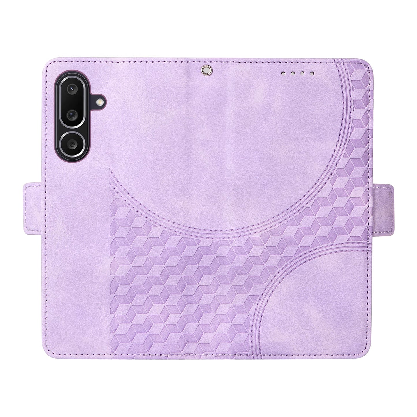 For Samsung Galaxy M56 5G Leather Cases Wallet Rhombus Imprinted Phone Cover Stand with Strap - Purple