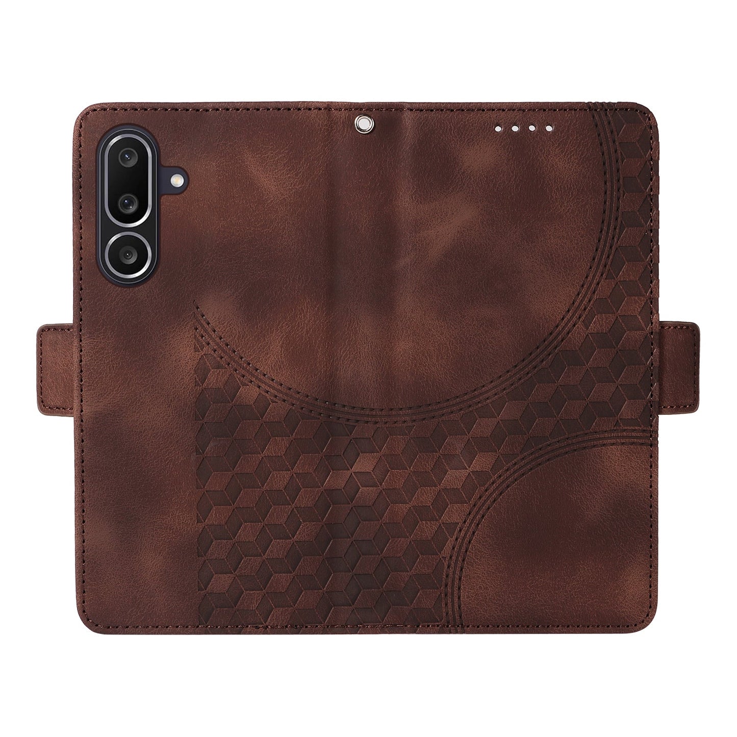 For Samsung Galaxy M56 5G Leather Cases Wallet Rhombus Imprinted Phone Cover Stand with Strap - Brown