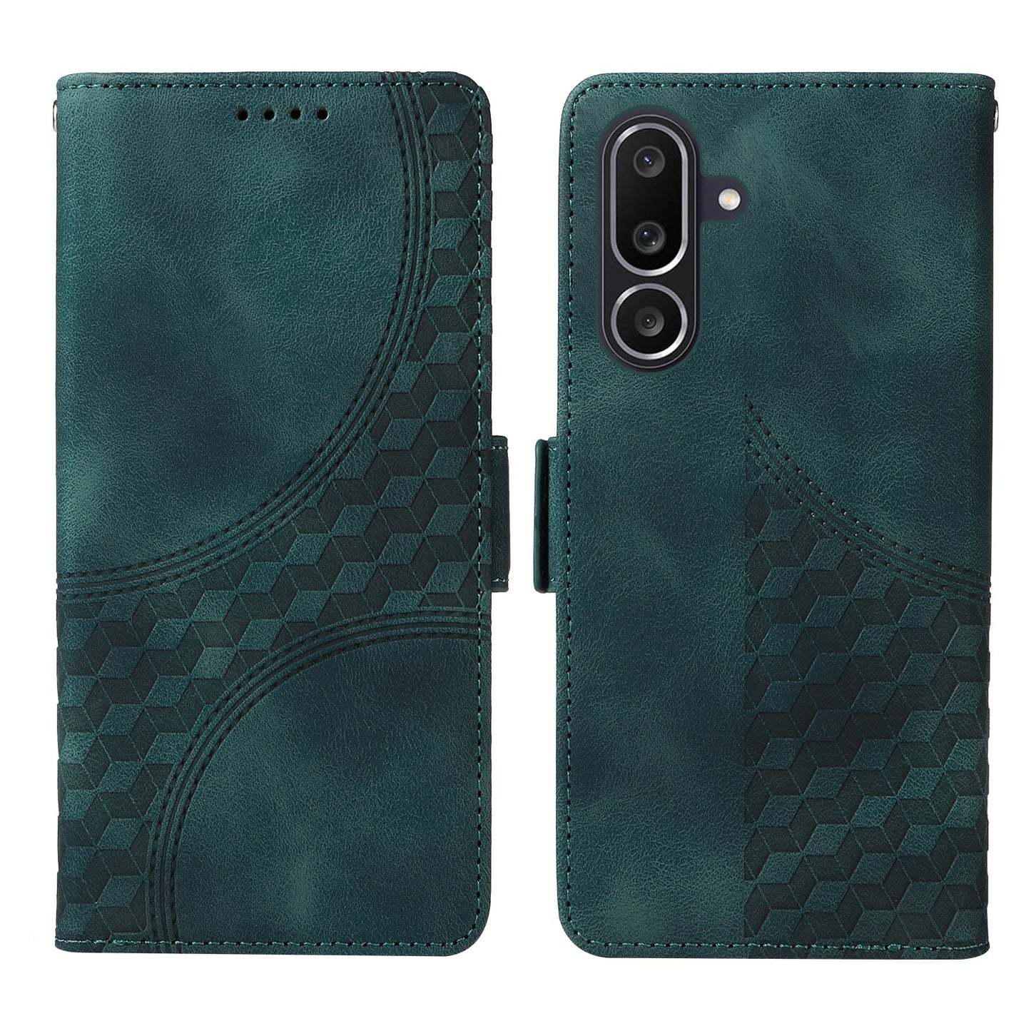 For Samsung Galaxy M56 5G Leather Cases Wallet Rhombus Imprinted Phone Cover Stand with Strap - Green