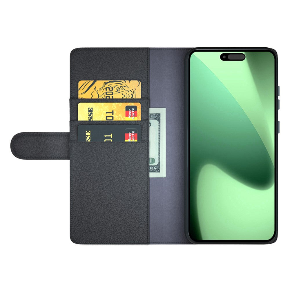 For iPhone 17 Pro Max Case Genuine Split Leather Wallet Stand Phone Cover - Black