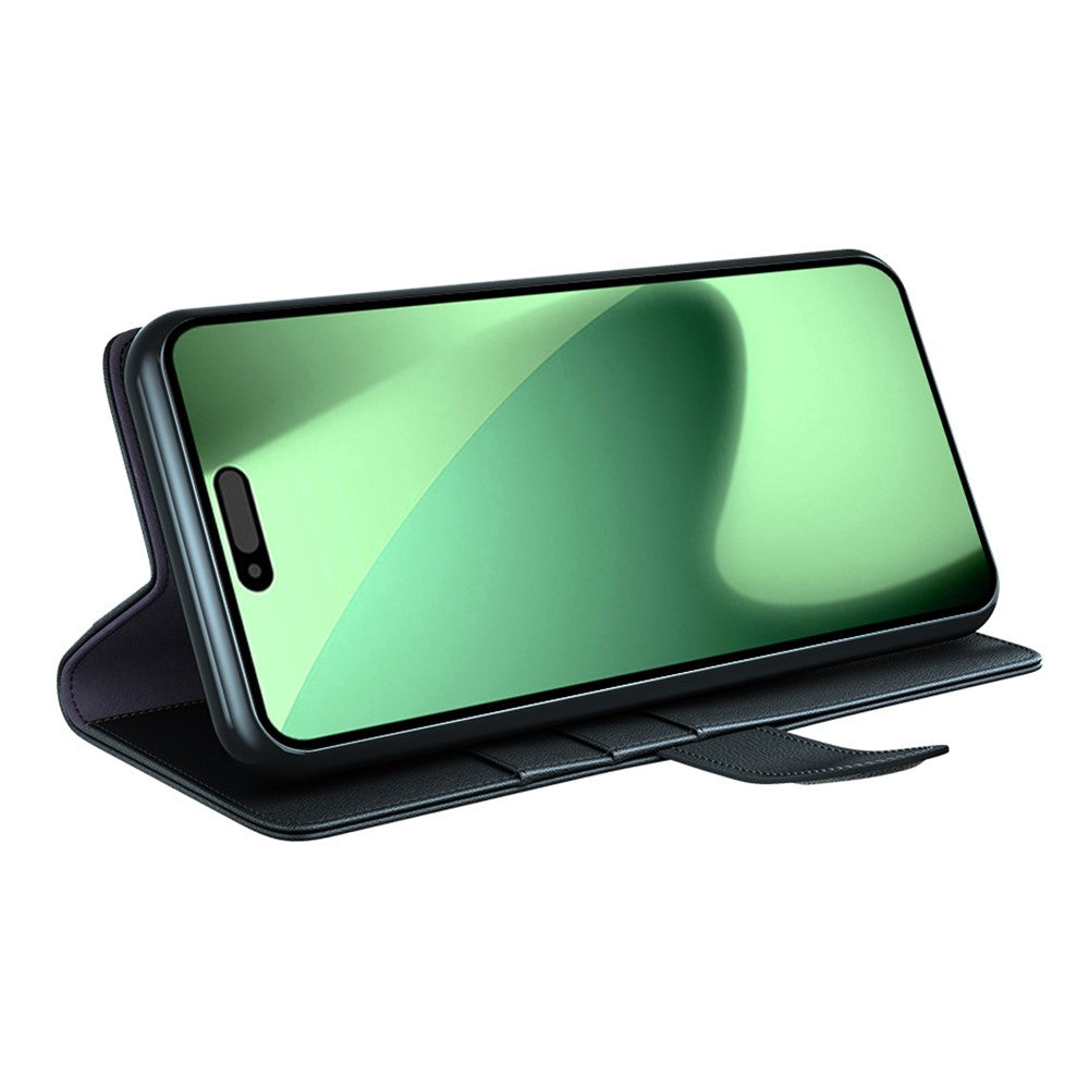 For iPhone 17 Pro Max Case Genuine Split Leather Wallet Stand Phone Cover - Black