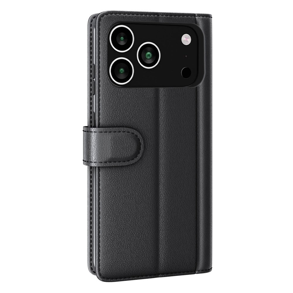 For iPhone 17 Pro Max Case Genuine Split Leather Wallet Stand Phone Cover - Black