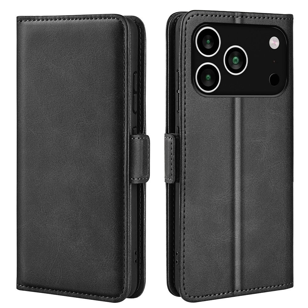 For iPhone 17 Pro Max Case Calf Texture Leather Wallet Phone Cover - Black