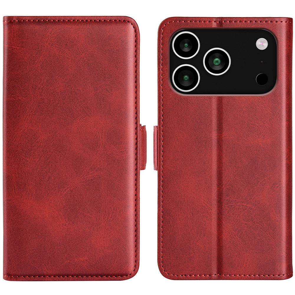 For iPhone 17 Pro Max Case Calf Texture Leather Wallet Phone Cover - Red