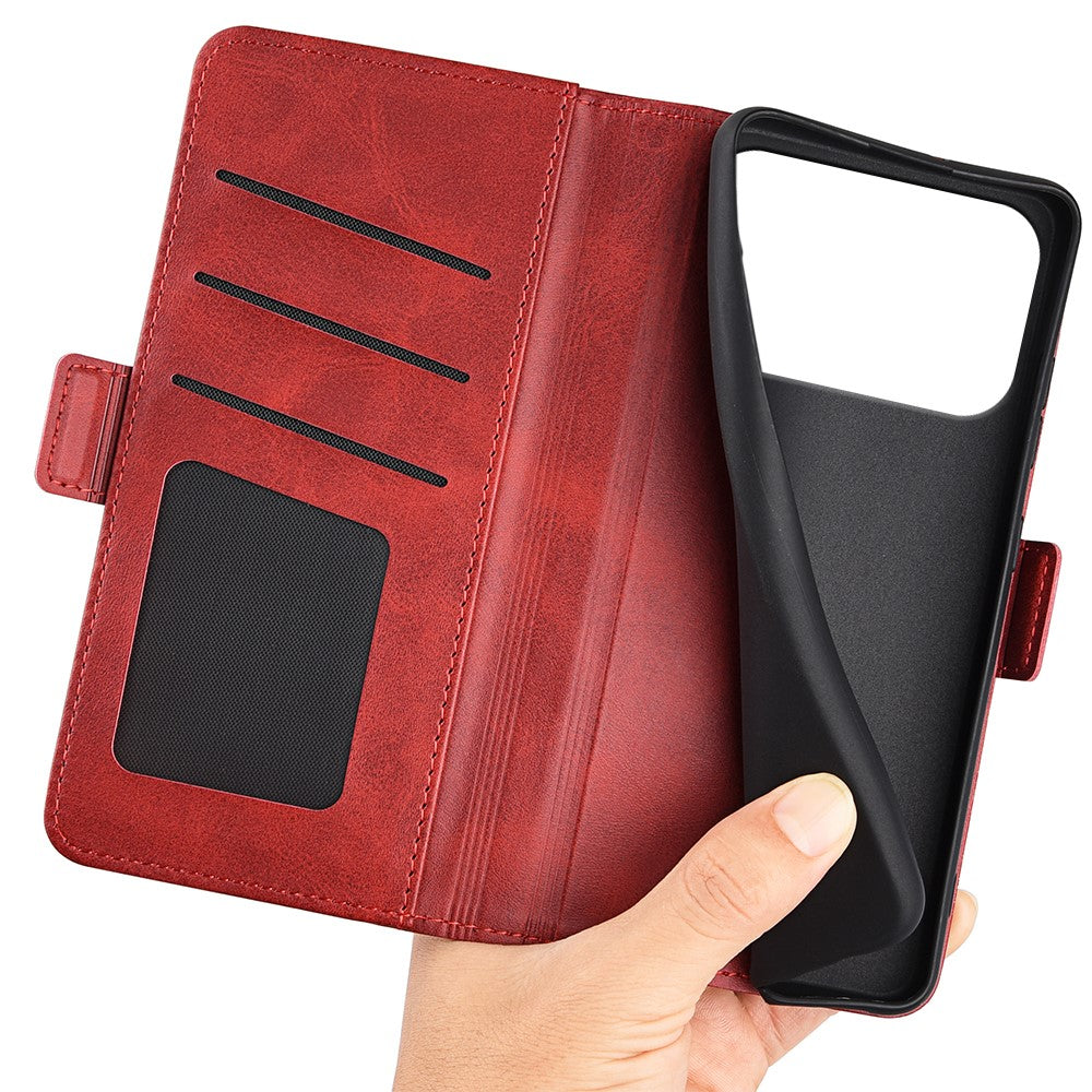 For iPhone 17 Pro Max Case Calf Texture Leather Wallet Phone Cover - Red