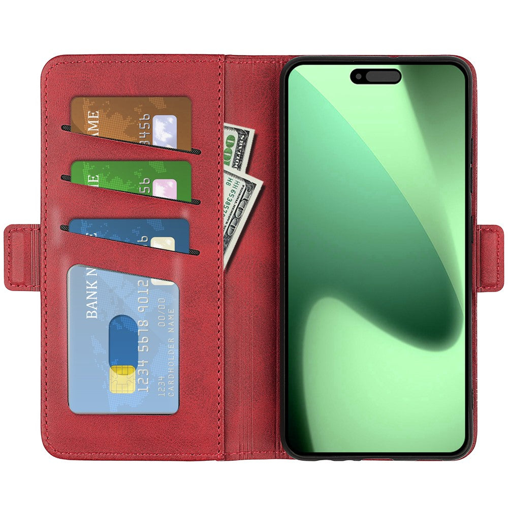 For iPhone 17 Pro Max Case Calf Texture Leather Wallet Phone Cover - Red