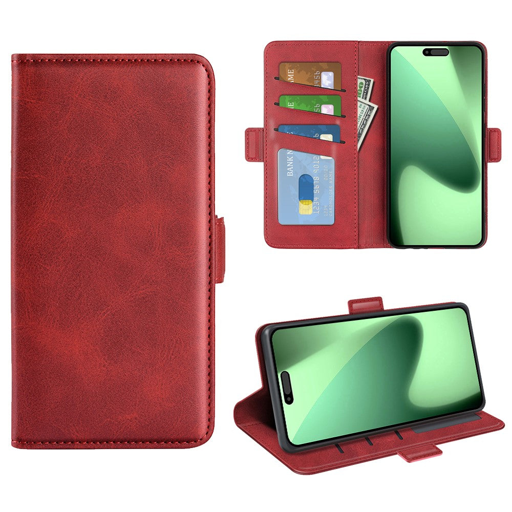 For iPhone 17 Pro Max Case Calf Texture Leather Wallet Phone Cover - Red