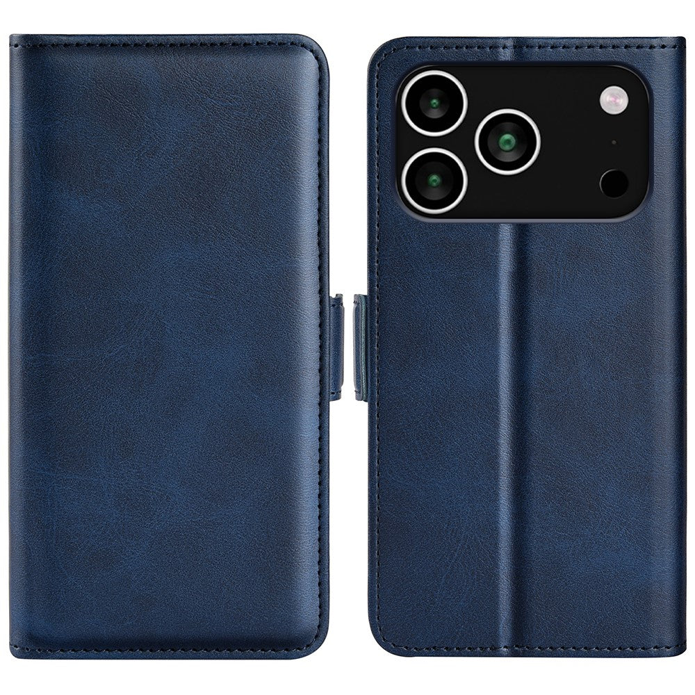 For iPhone 17 Pro Max Case Calf Texture Leather Wallet Phone Cover - Blue