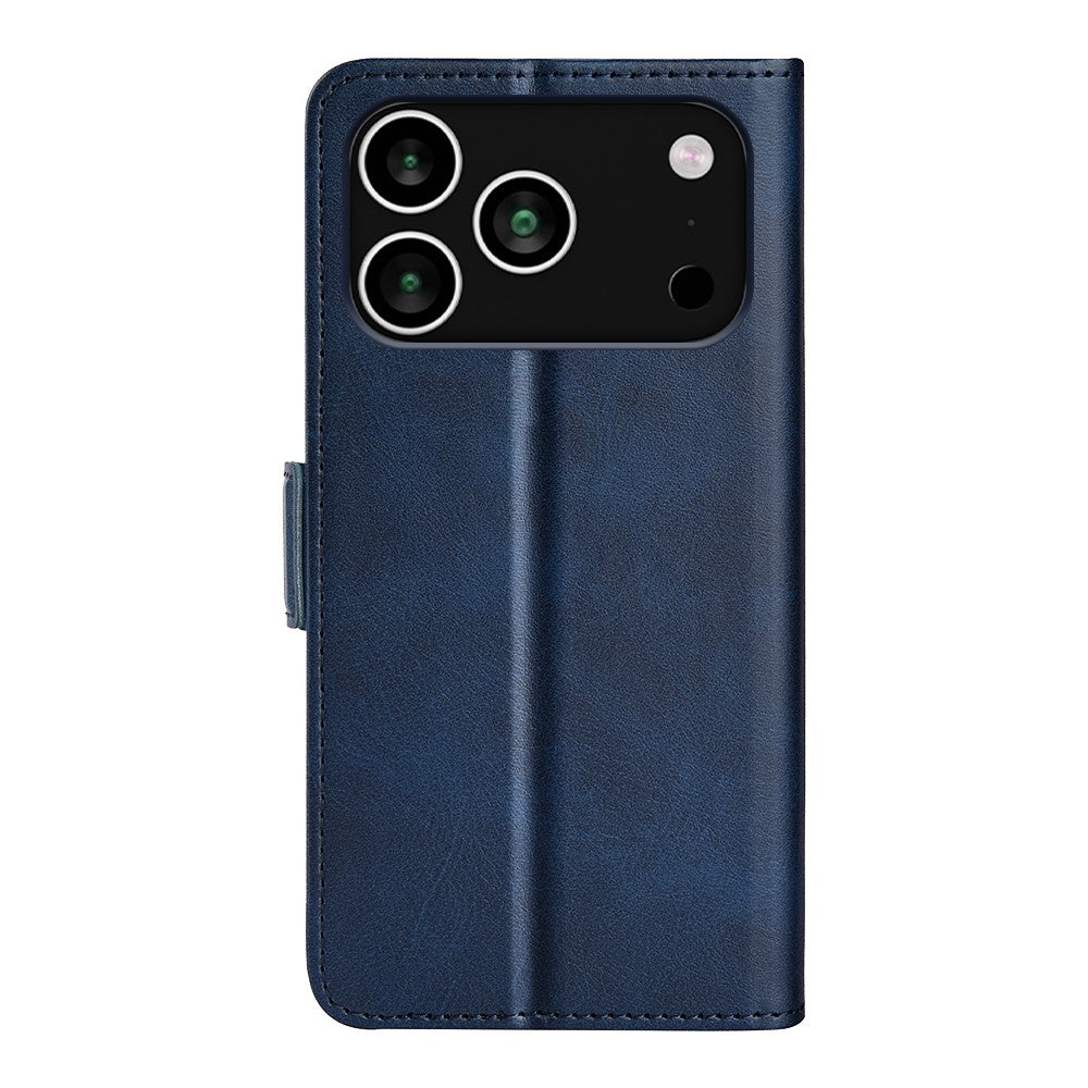 For iPhone 17 Pro Max Case Calf Texture Leather Wallet Phone Cover - Blue