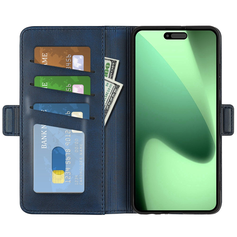 For iPhone 17 Pro Max Case Calf Texture Leather Wallet Phone Cover - Blue