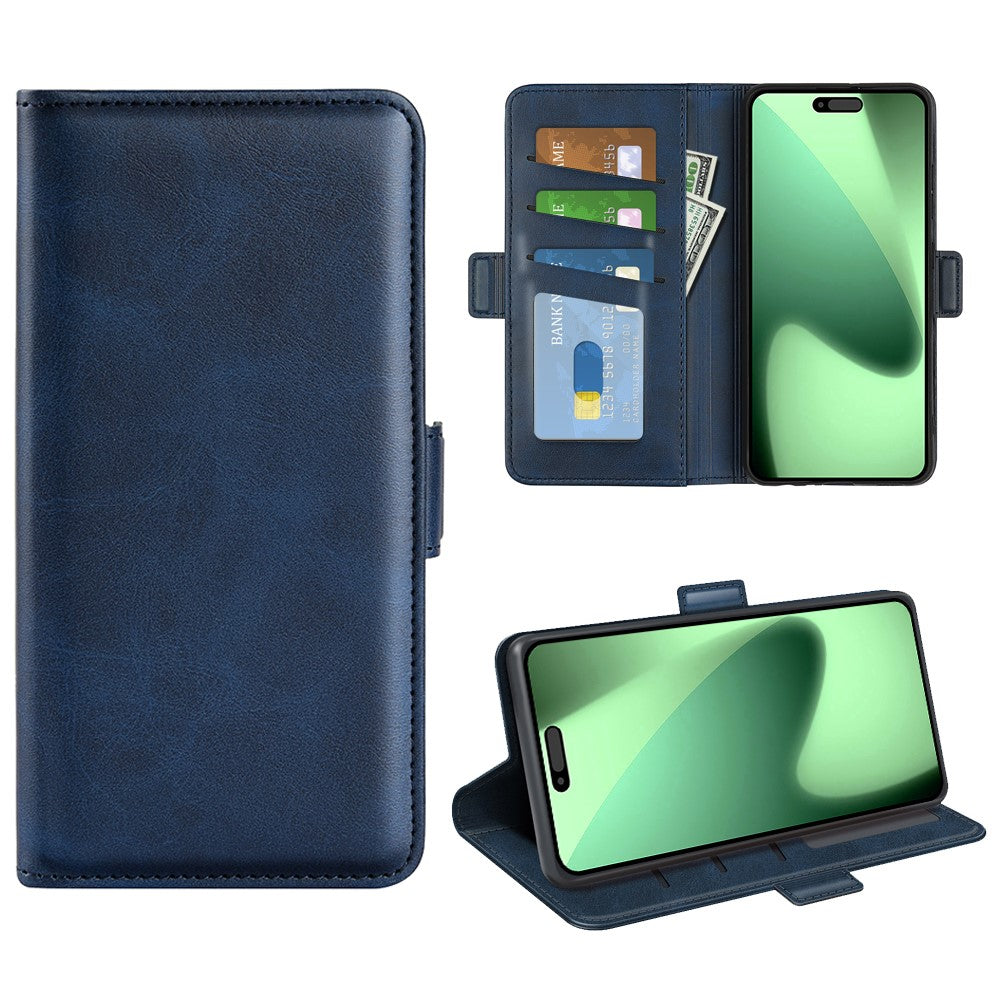 For iPhone 17 Pro Max Case Calf Texture Leather Wallet Phone Cover - Blue