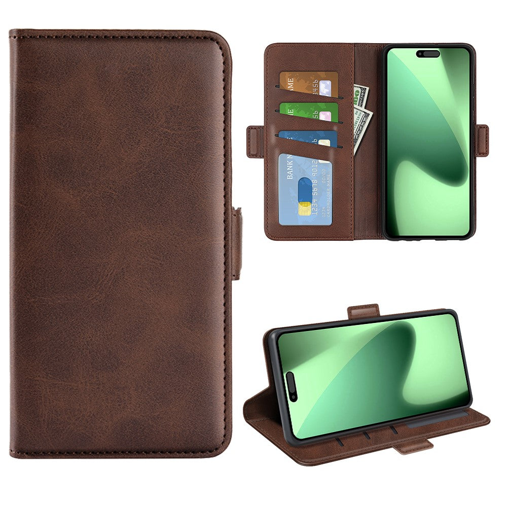 For iPhone 17 Pro Max Case Calf Texture Leather Wallet Phone Cover - Brown
