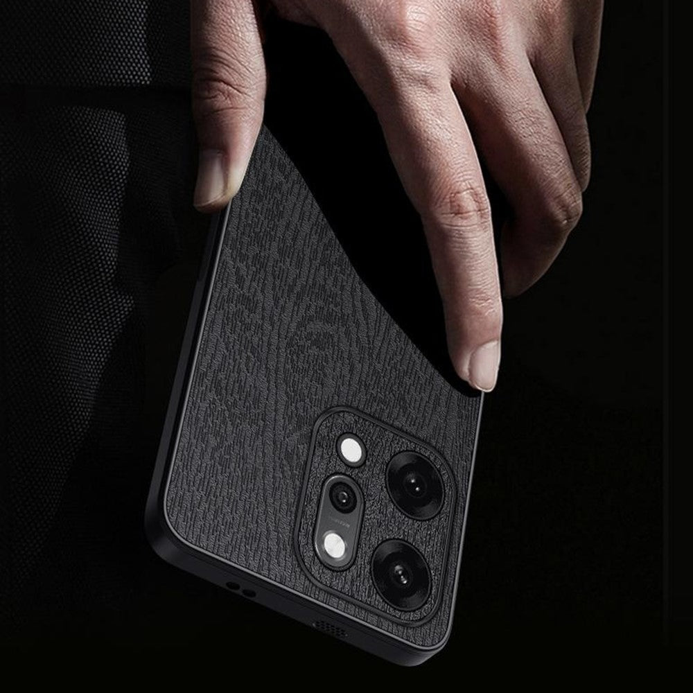 For Oppo Reno14 Pro 5G (Global) Case Wood Texture PU Leather Coated PC TPU Phone Cover - Black