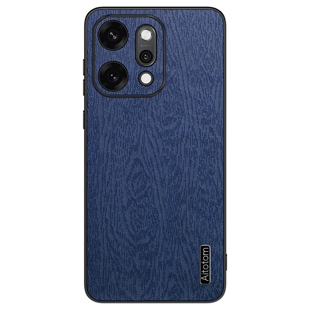 For Oppo Reno14 Pro 5G (Global) Case Wood Texture PU Leather Coated PC TPU Phone Cover - Blue