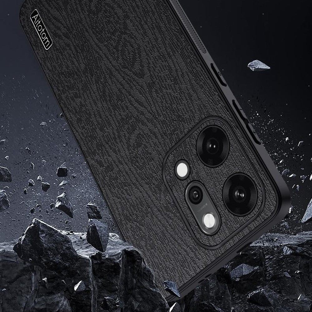 For Oppo Reno14 5G (Global) Case Wood Texture PU Leather Coated PC TPU Phone Cover - Blue