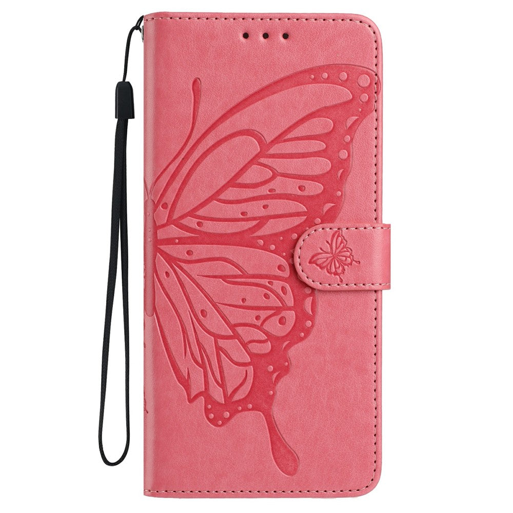 For iPhone 17 Pro Max Case Butterfly Imprinted Wallet Stand PU Leather Flip Phone Cover with Strap - Rose