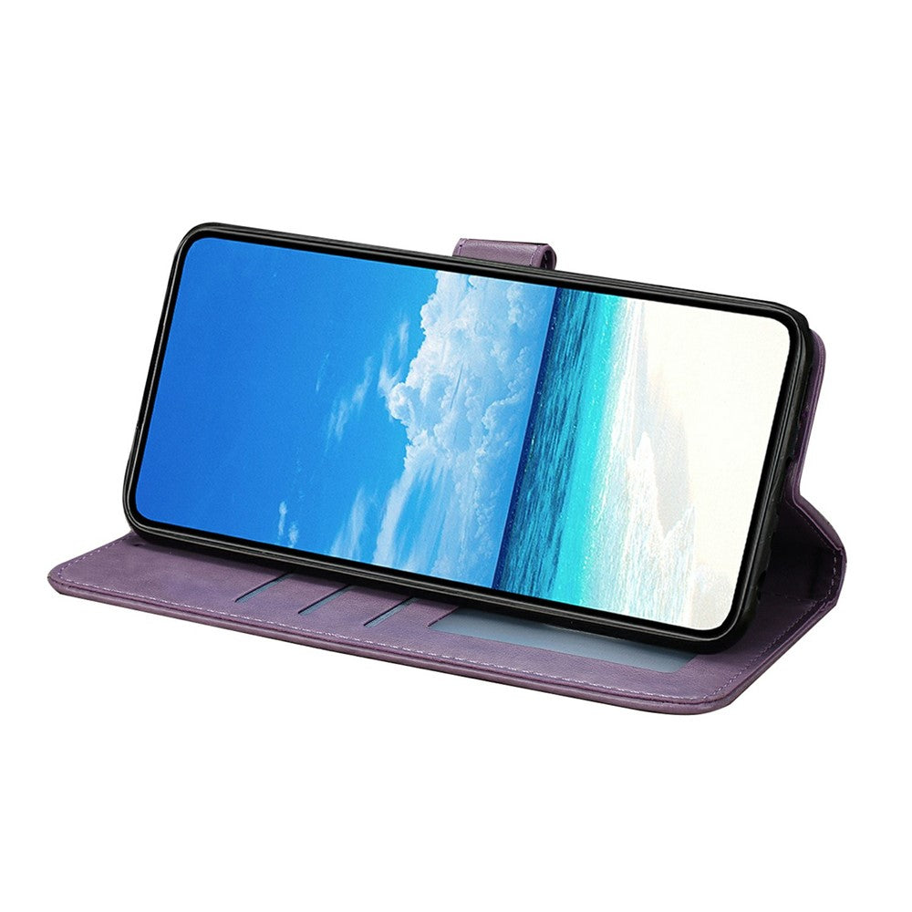 For iPhone 17 Pro Max Case Butterfly Imprinted Wallet Stand PU Leather Flip Phone Cover with Strap - Purple