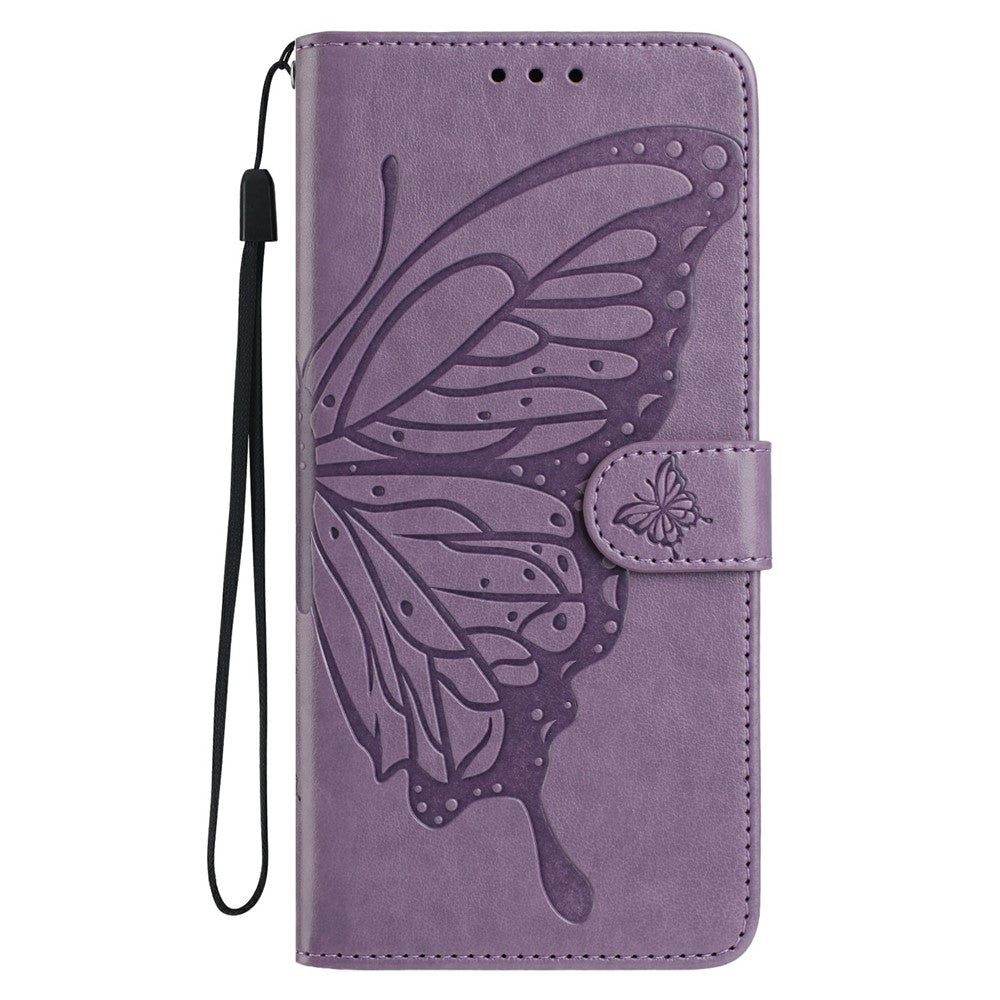 For iPhone 17 Pro Max Case Butterfly Imprinted Wallet Stand PU Leather Flip Phone Cover with Strap - Purple