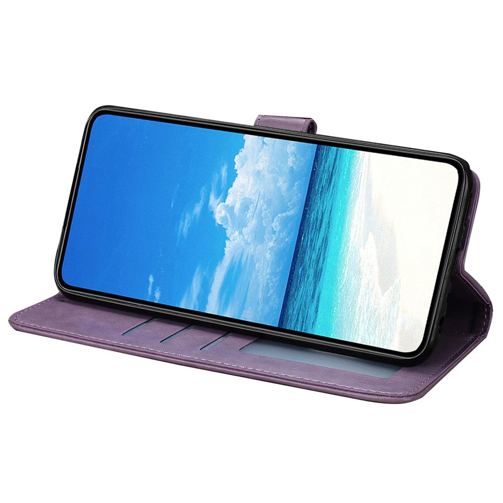 For Samsung Galaxy M56 5G Case Butterfly Imprinted Wallet Stand PU Leather Flip Phone Cover with Strap - Purple