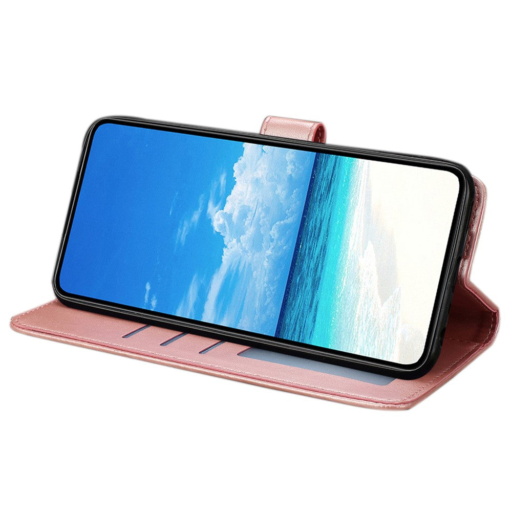 For Samsung Galaxy M16 5G / F16 5G Case Butterfly Imprinted Wallet Stand PU Leather Flip Phone Cover with Strap - Rose Gold
